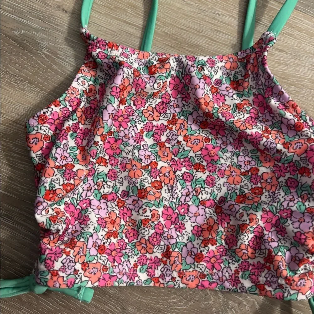 Girls Wonder Nation Floral Bikini Swimsuit with Green Straps Sz S 6-6X